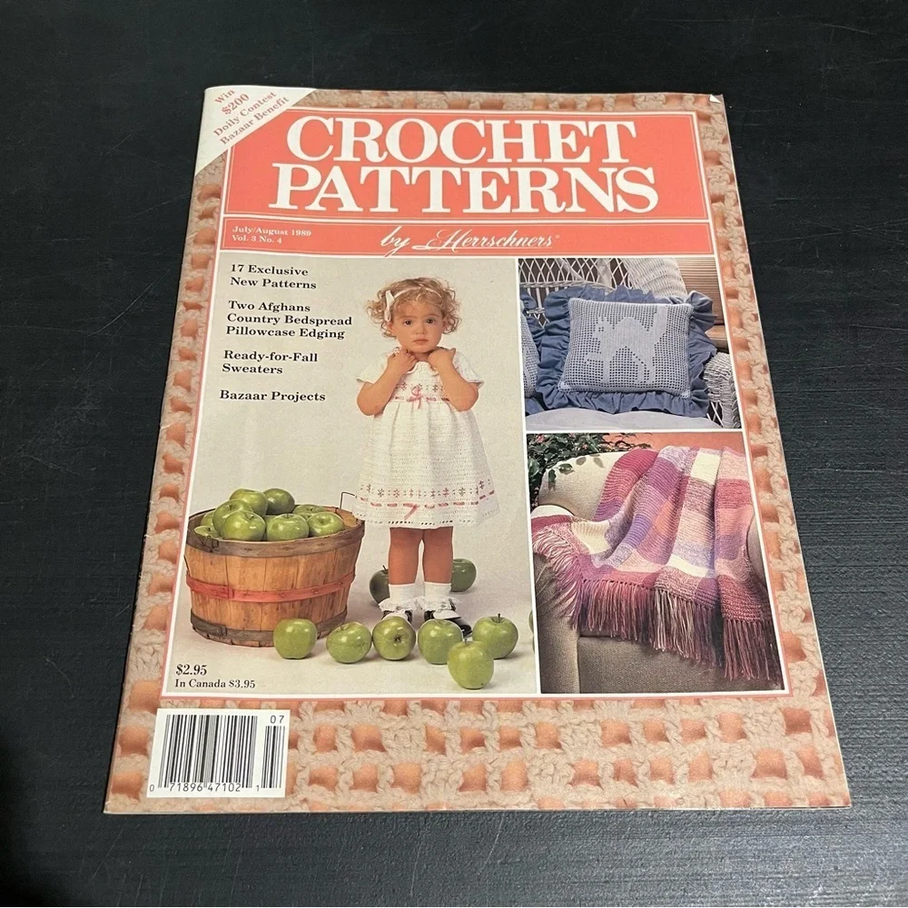 VTG 80’s Crochet Patterns by Herrschners Magazine July/Aug 1989 ~ 17 Projects